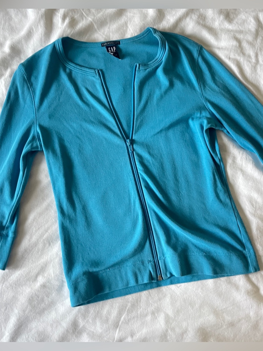 GAP Women's Teal Zip-Front Crewneck top
